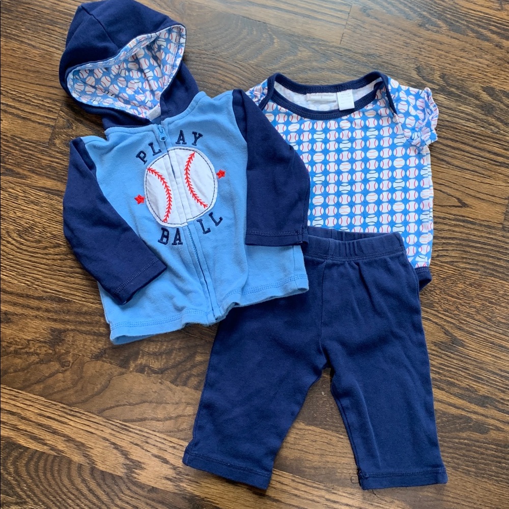 First Impressions Blue Baseball Baby Outfit 3pc Set - 3-6mo